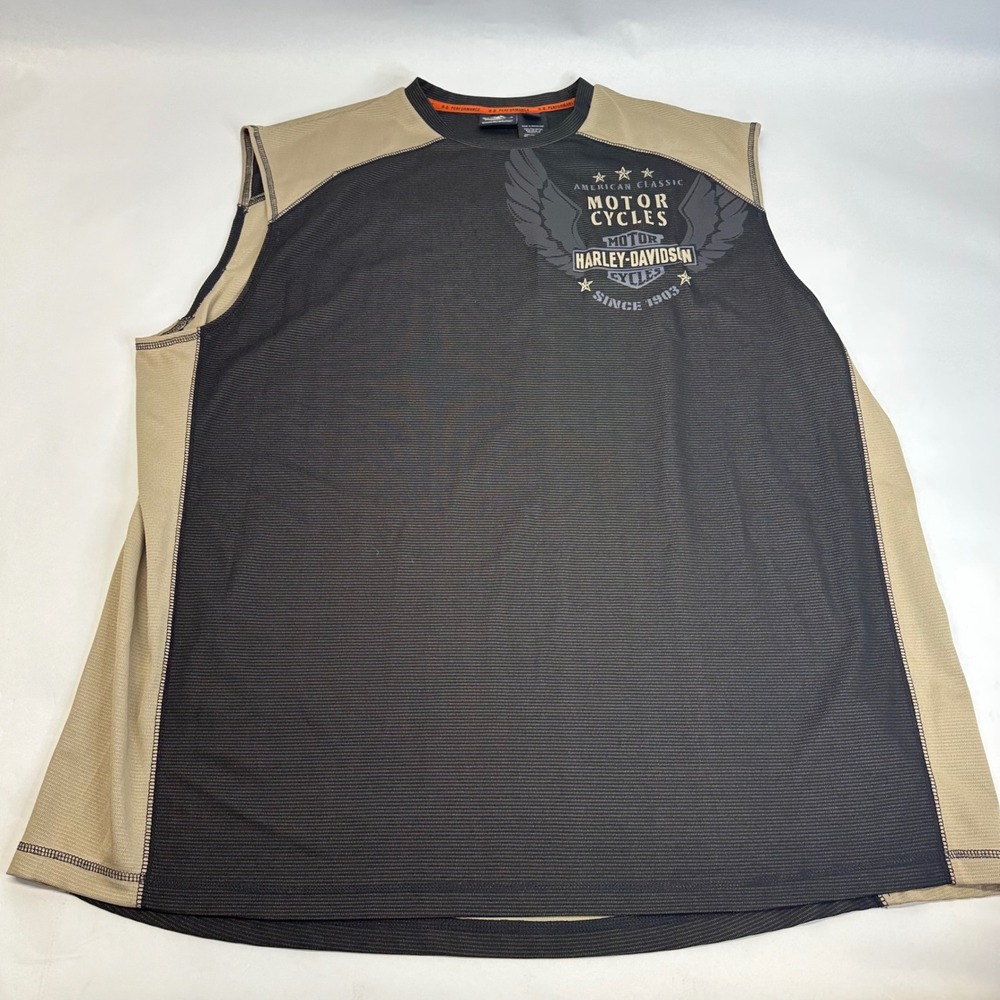 Harley-Davidson Men 3XL Black Tan Performance Sleeveless Graphic Tank Top Shirt